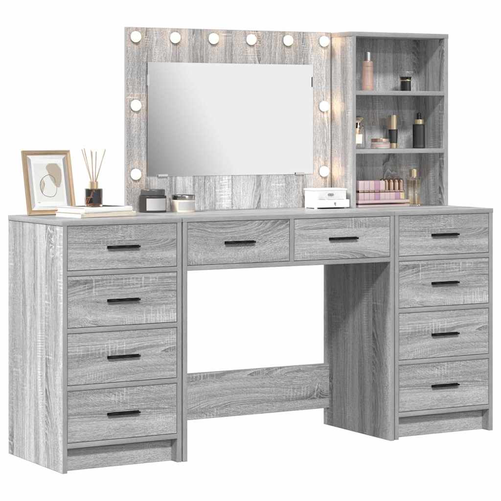 Schminktisch mit Spiegelbeleuchtung 3 pcs Weiß Holzwerkstoff