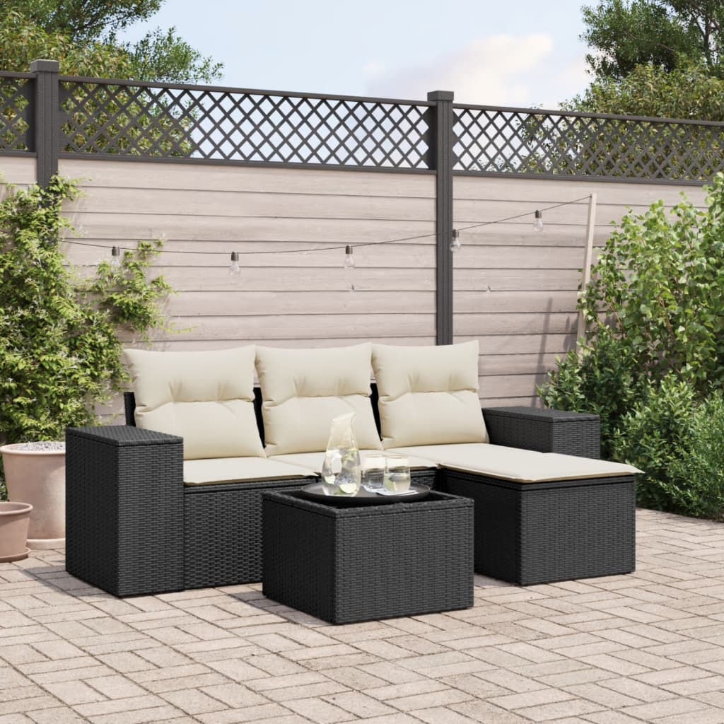4-tlg. Garten-Sofagarnitur mit Kissen Schwarz Poly Rattan