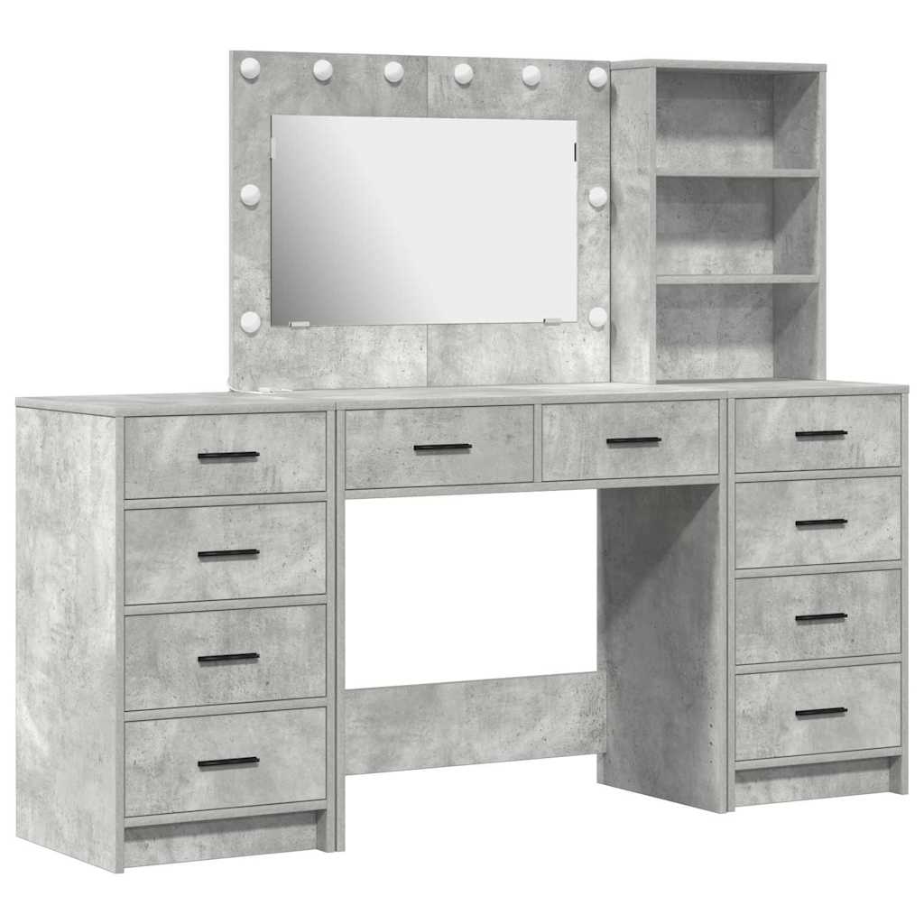 Schminktisch mit Spiegelbeleuchtung 3 pcs Weiß Holzwerkstoff