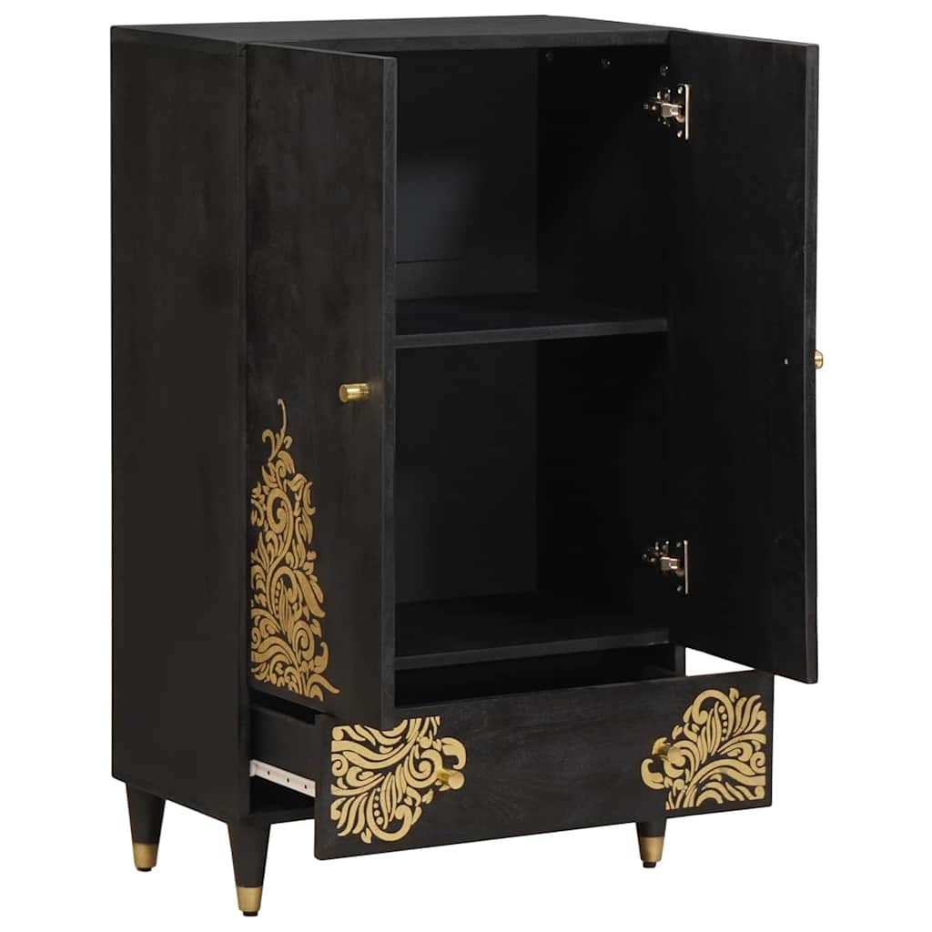 Highboard Grau und Gold 60 x 33 x 100 cm Massivholz Mango