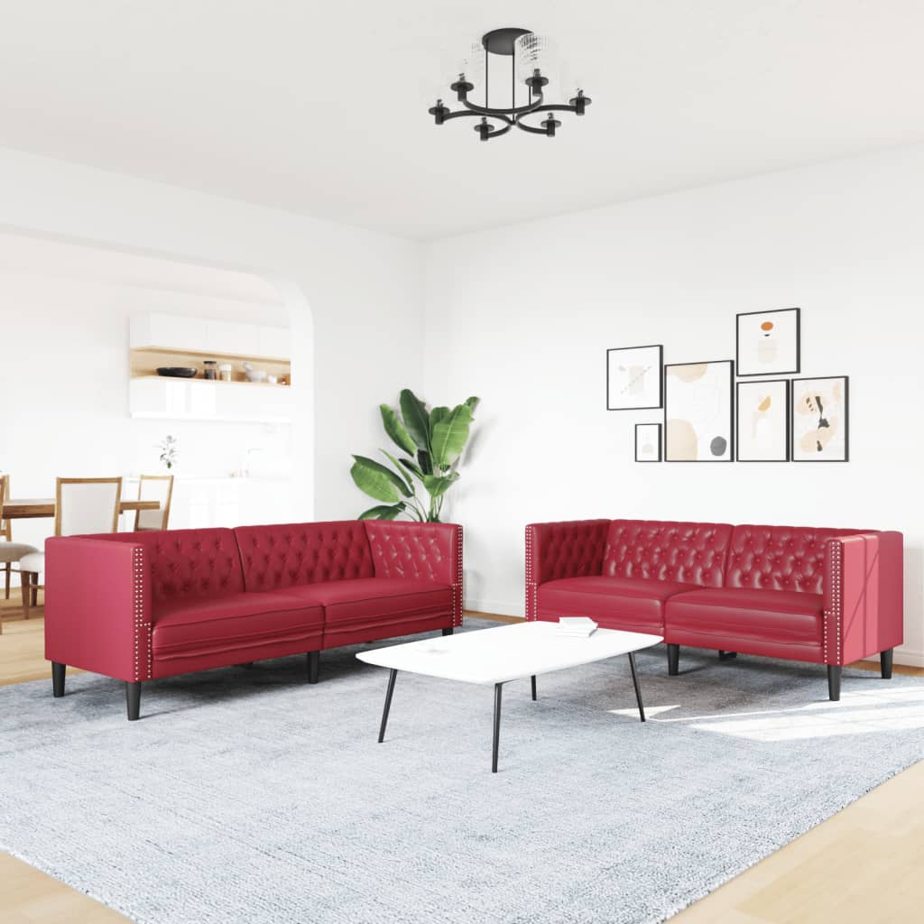3-tlg. Chesterfield-Sofa-Set Schwarz Kunstleder