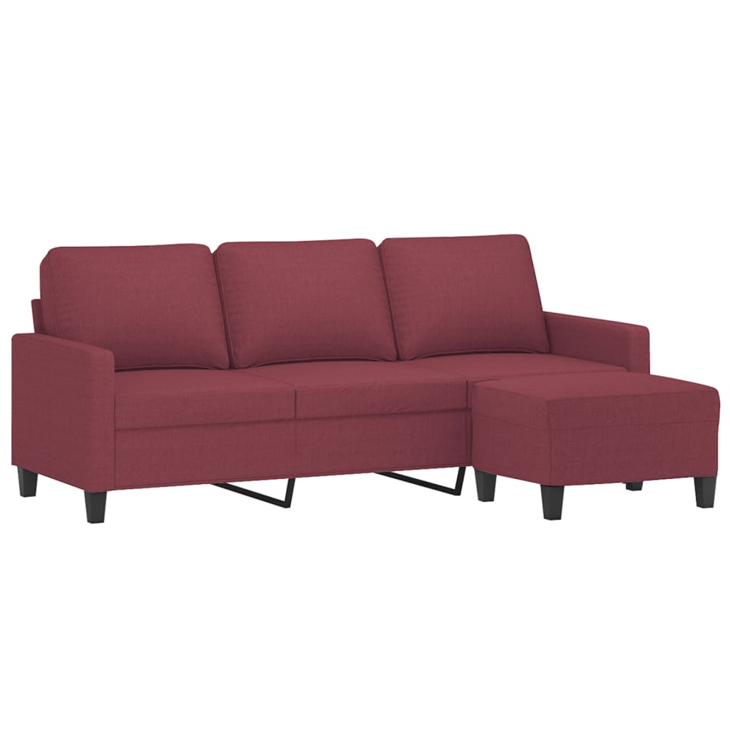 3-Sitzer-Sofa mit Hocker Creme 180 cm Stoff