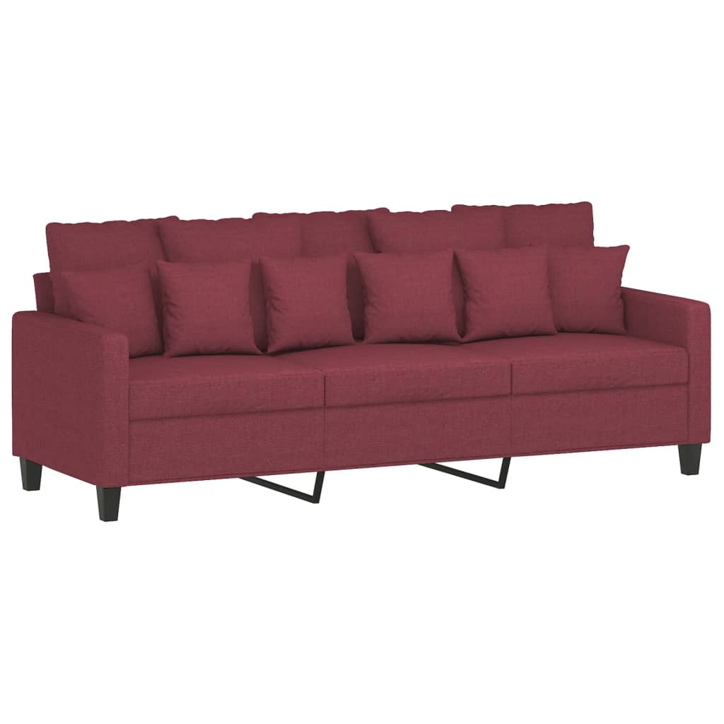 3-Sitzer-Sofa mit Hocker Creme 180 cm Stoff