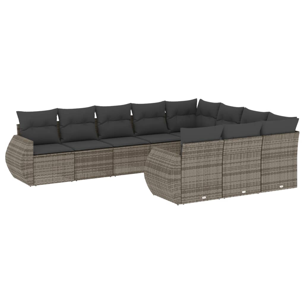 10-tlg. Garten-Sofagarnitur mit Kissen Schwarz Poly Rattan