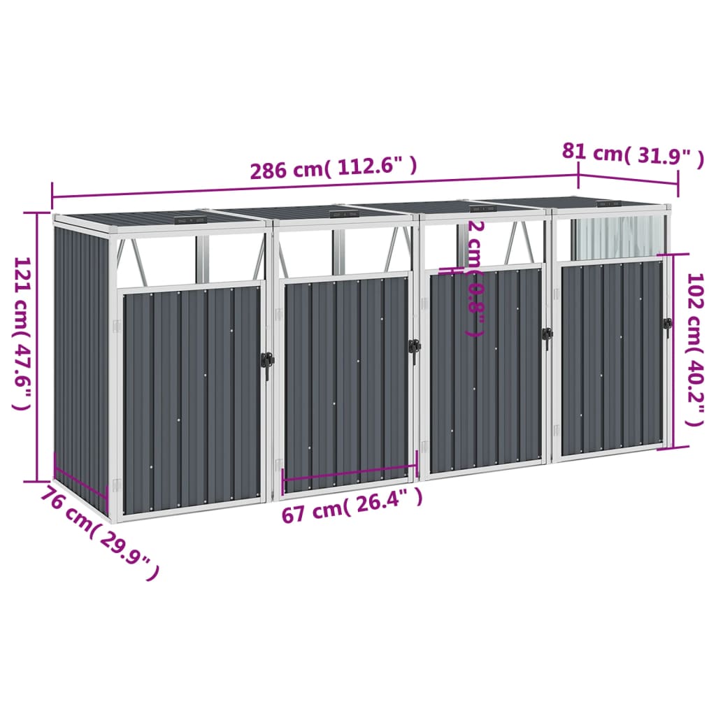 Mülltonnenbox für 3 Mülltonnen Grau 213×81×121 cm Stahl