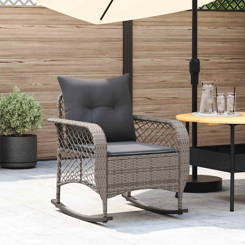 Garten-Schaukelstuhl mit Kissen Schwarz Poly Rattan