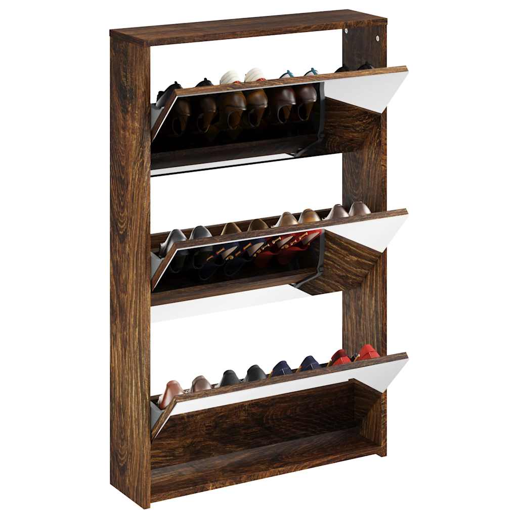 Schuhschrank mit 2 Fächern Spiegel Eiche-Optik 63x17x67 cm