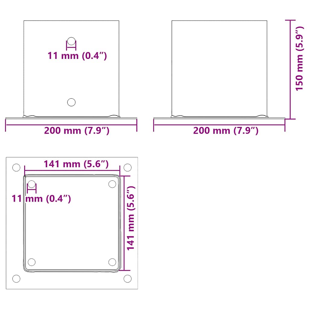Pfostenträger Quadratisch 4Stk. Silber 46x46mm Verzinkter Stahl