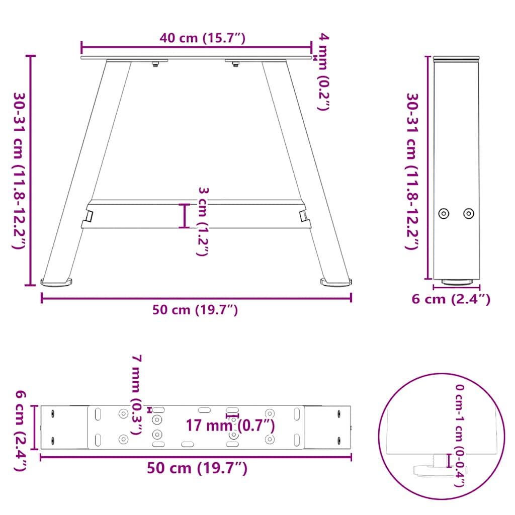 Couchtischbeine A-Form 2 Stk. 30x(30-31) cm Stahl