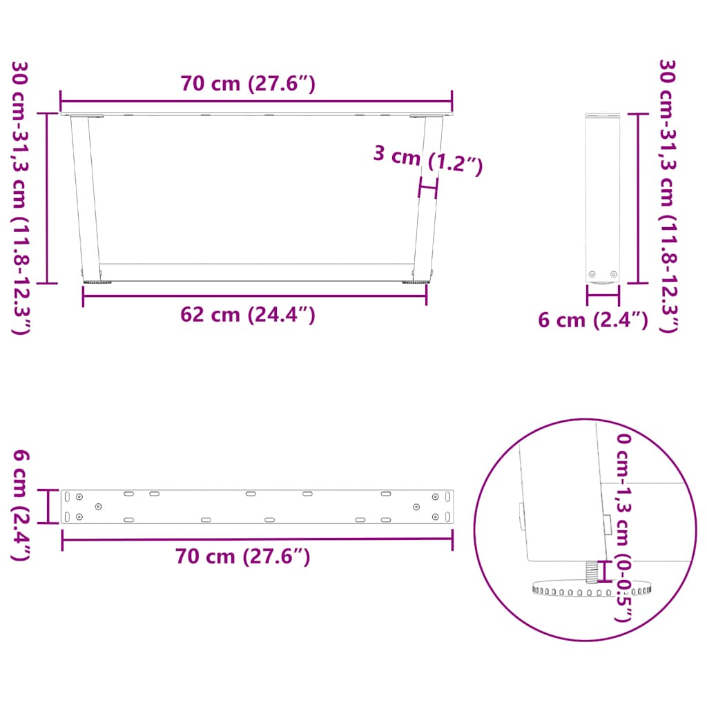 Couchtischbeine V-Form 2 Stück Schwarz 30x(30-31,3) cm Stahl