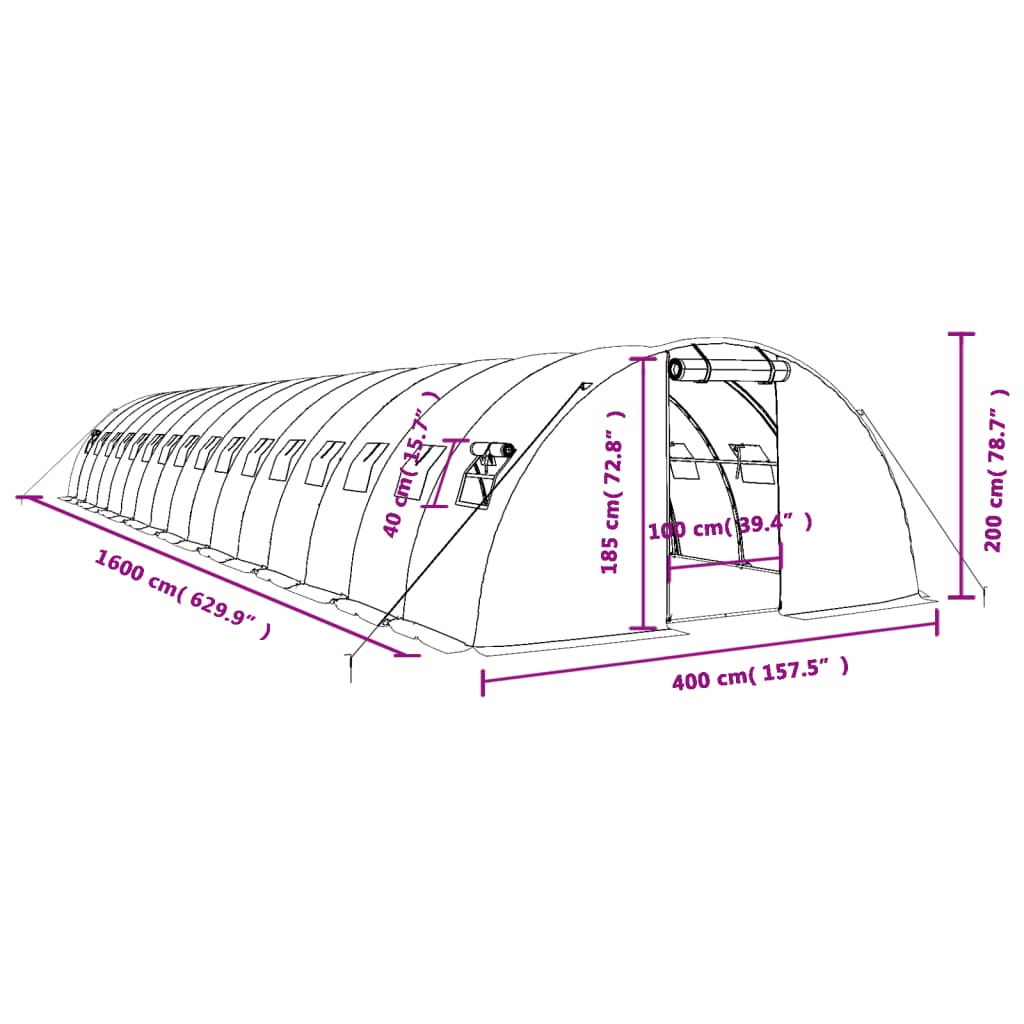 Gewächshaus mit Stahlrahmen Grün 8 m² 4x2x2 m
