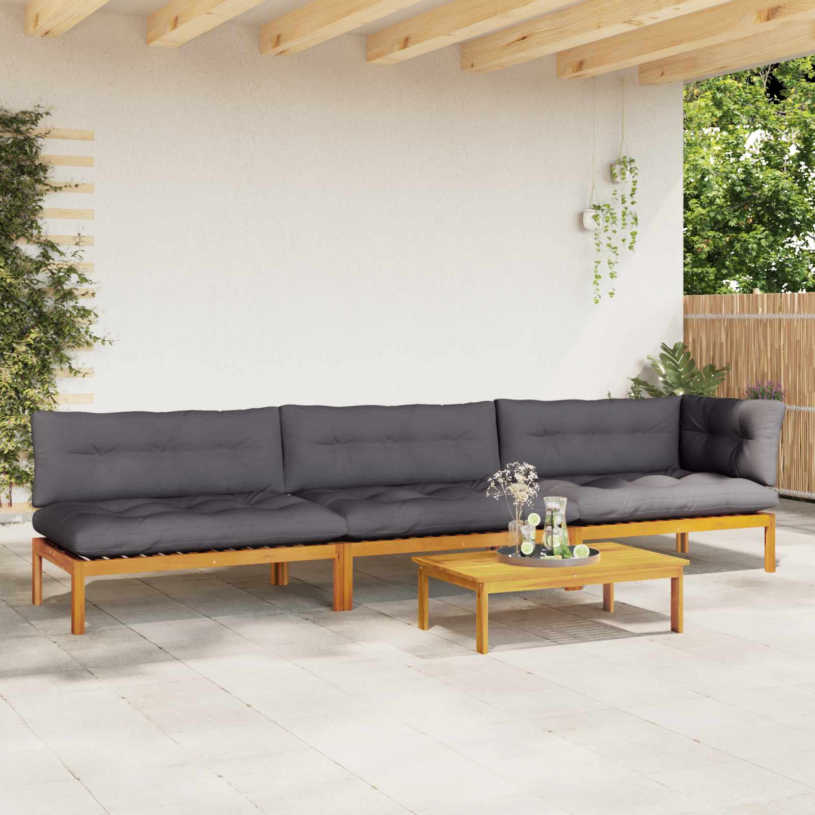 3-tlg. Garten-Sofagarnitur aus Paletten Massivholz Akazie