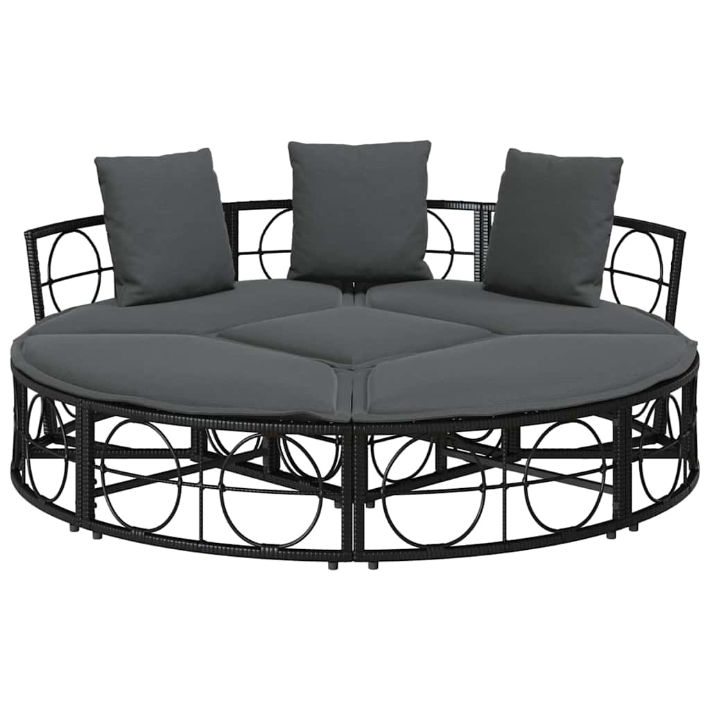 Outdoor-Loungebett mit Dach und Kissen Schwarz Poly Rattan