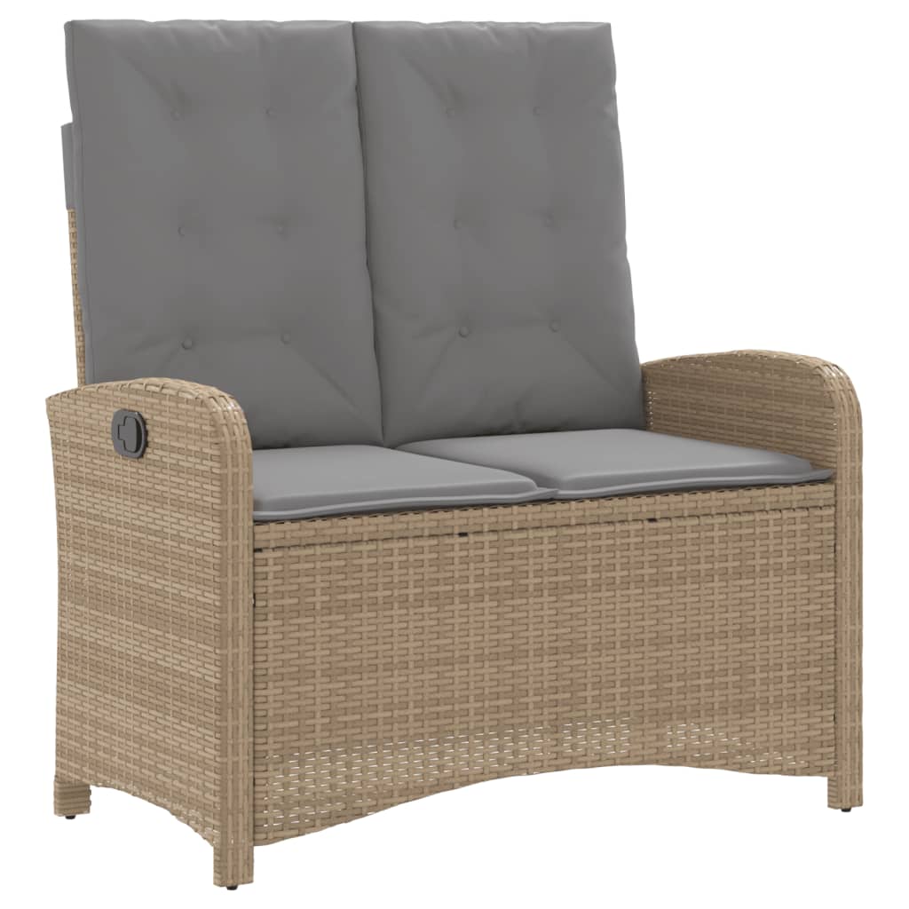 Gartenbank Verstellbar mit Kissen Schwarz Poly Rattan