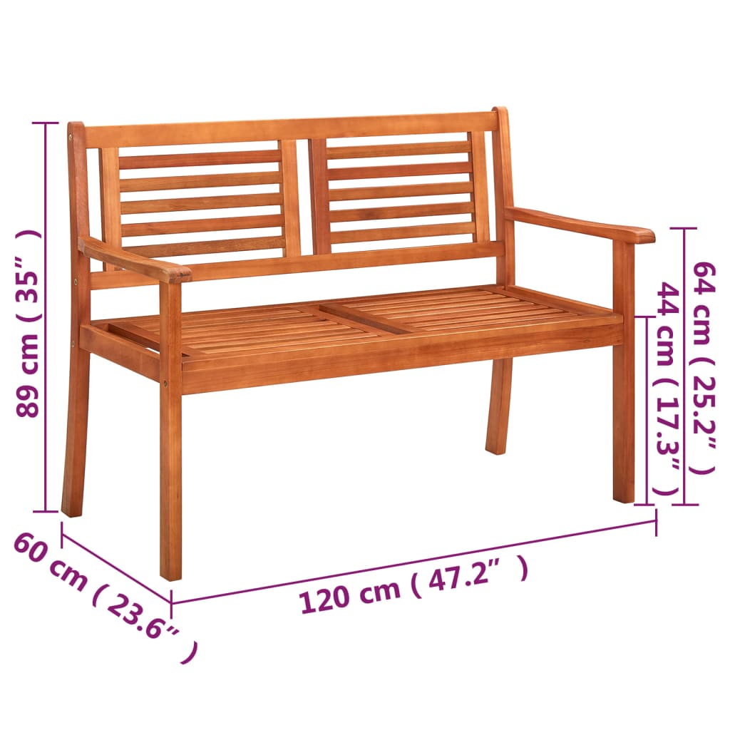 3-Sitzer-Gartenbank mit Auflage 150 cm Massivholz Eukalyptus