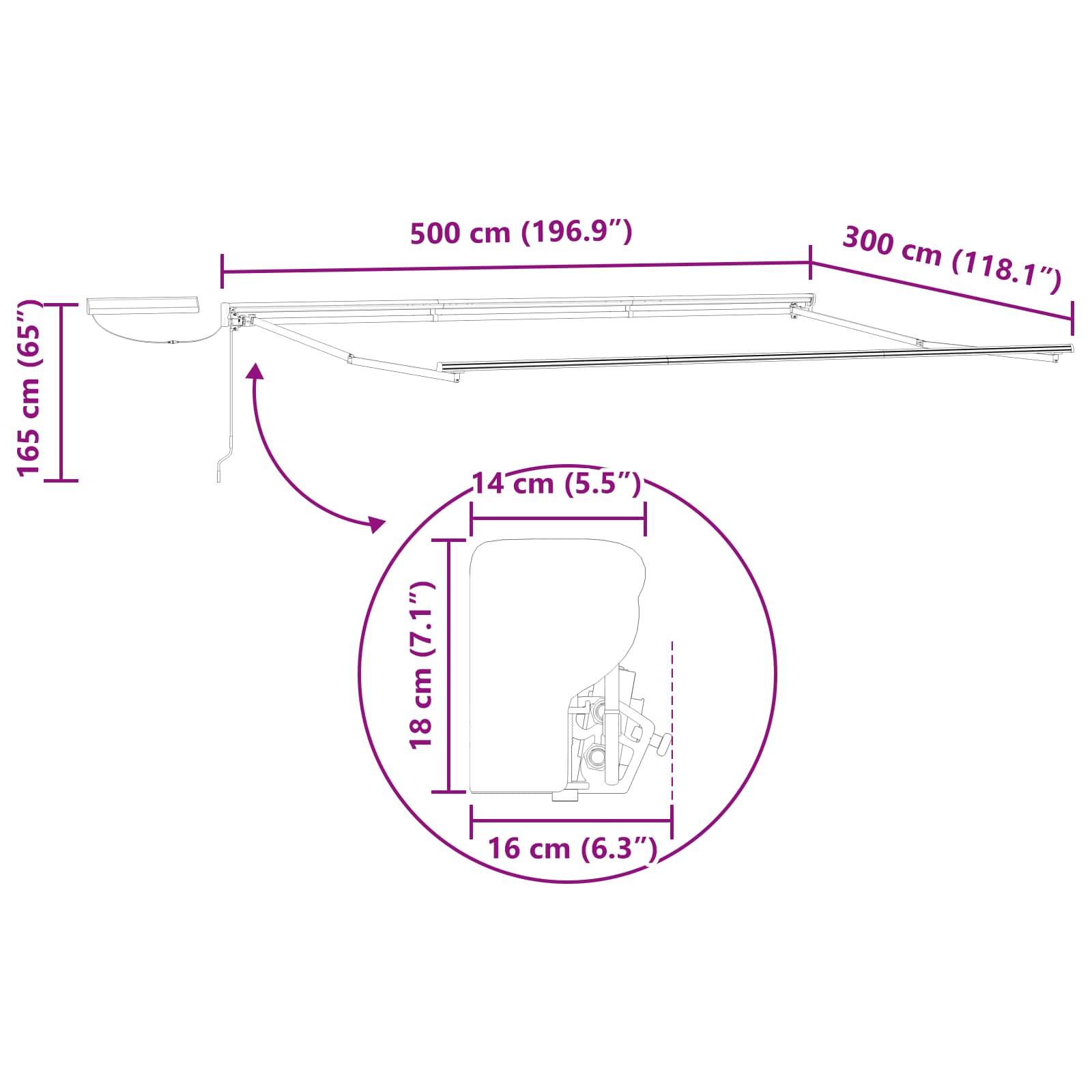 Elektrisches Markisenrahmen Weiß 2,5 x 2 m Stahl
