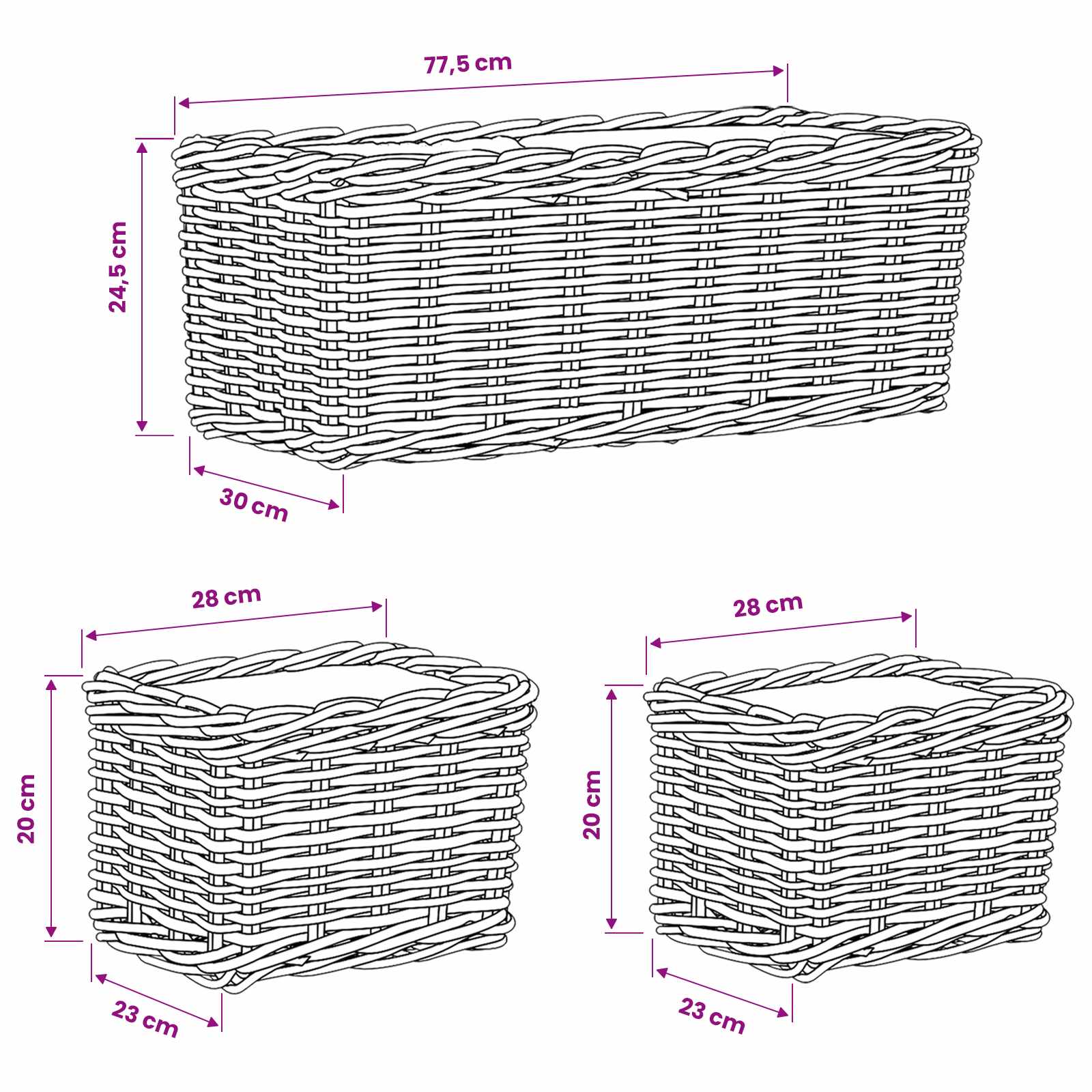 Blumentopfkorb mit Speicher 3 Stk. Natürliches Grau Kubu Rattan