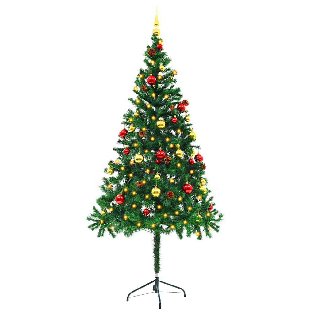 Künstlicher Weihnachtsbaum mit Beleuchtung & Kugeln Grün 150 cm