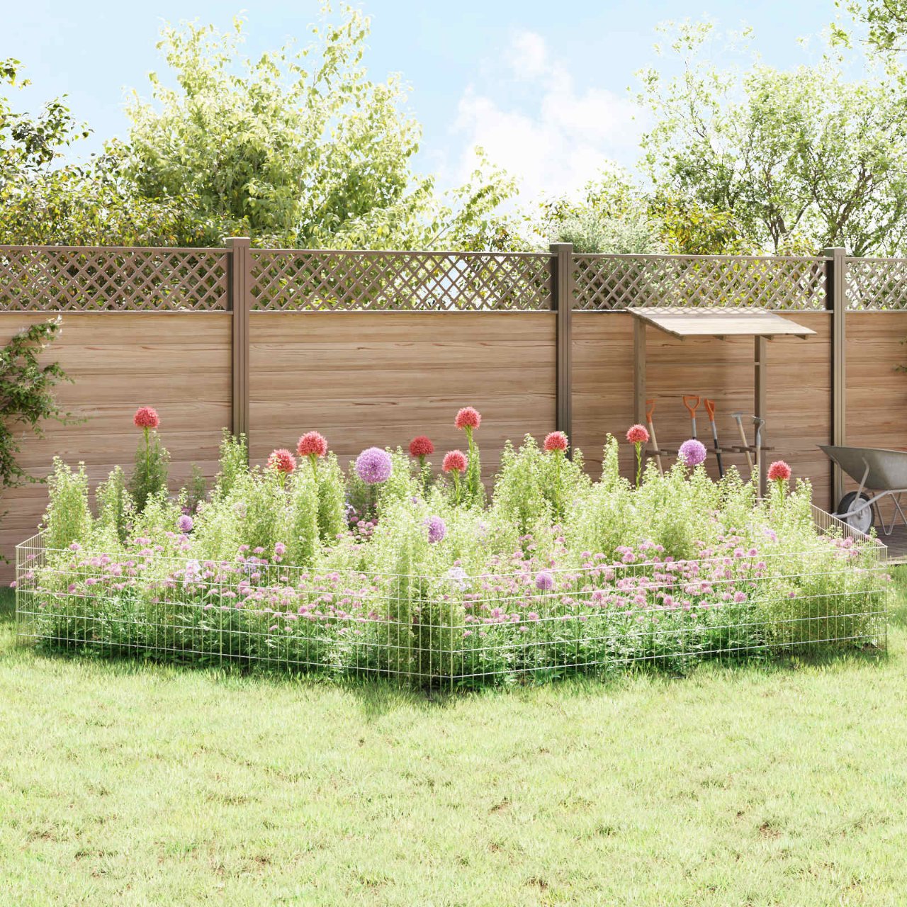 Gartenzaun mit Pfählen 12 pcs 35 x 30 cm Mesh Verzinkter Stahl
