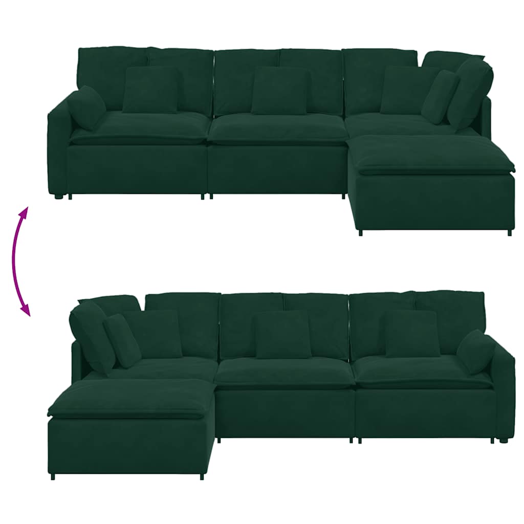 Modulares Sofa mit Fußhocker Kissen Samt Blau
