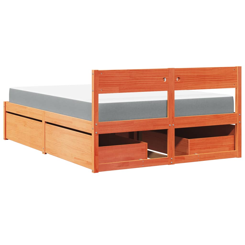 Bett mit Schubladen und Matratze 200x200 cm Massivholz Kiefer