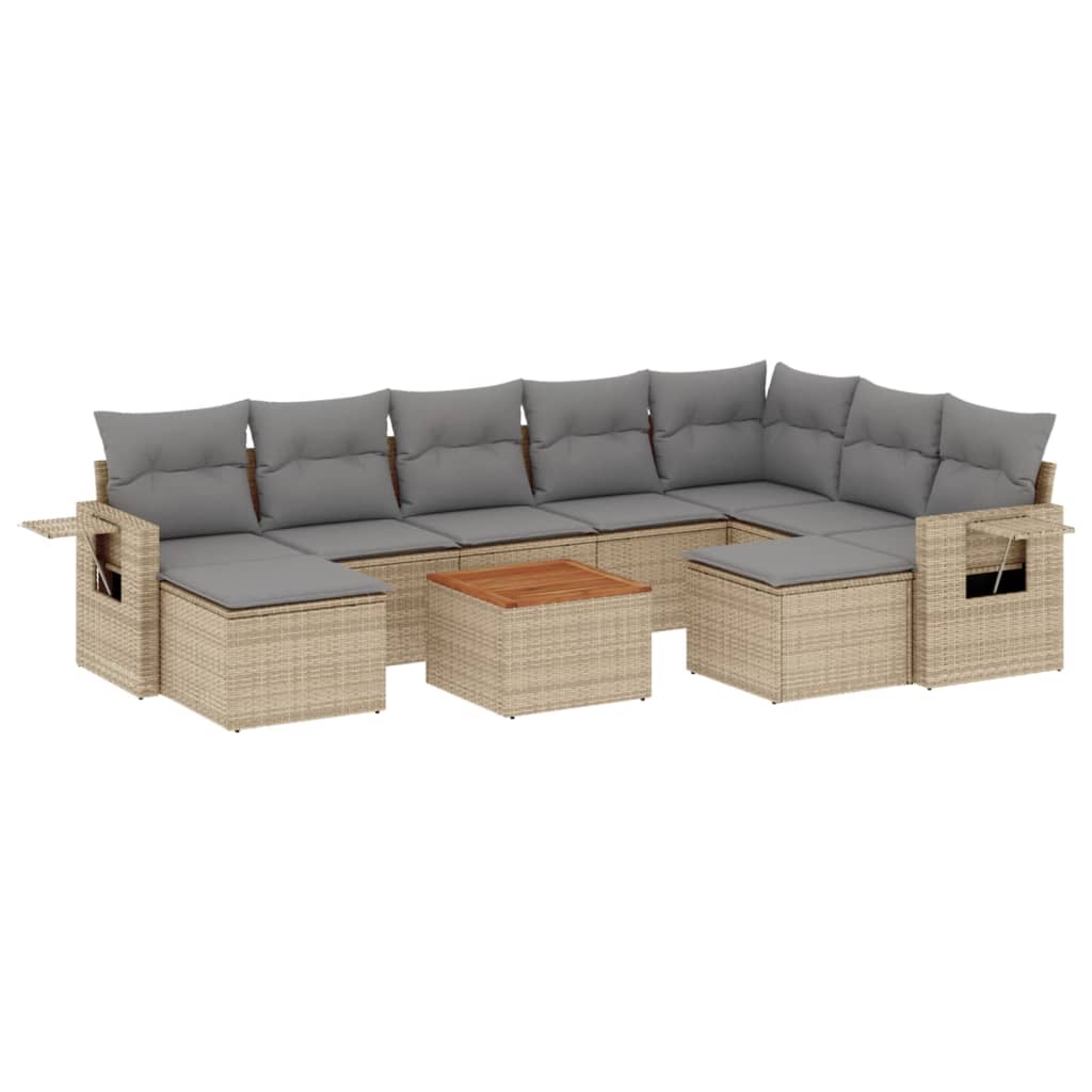 10-tlg. Garten-Sofagarnitur mit Kissen Schwarz Poly Rattan