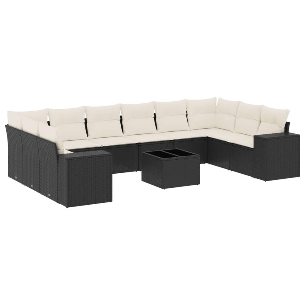 10-tlg. Garten-Sofagarnitur mit Kissen Schwarz Poly Rattan