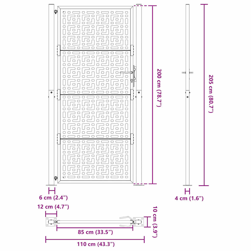 Gartentor Schwarz 100x100 cm Stahl Lichtdesign