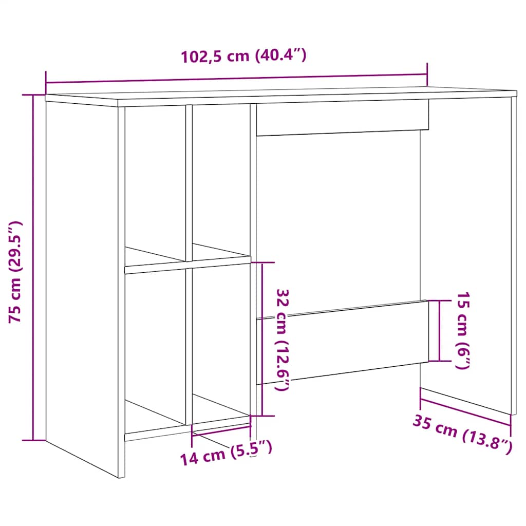 Computertisch Weiß 102,5x35x75 cm Holzwerkstoff