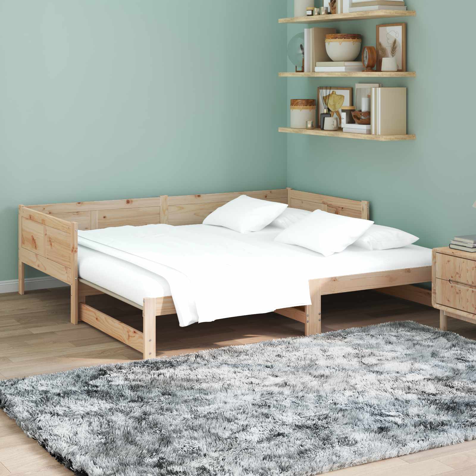 Ausziehbares Tagesbett Natur 180 x 200 cm Massives Kiefernholz