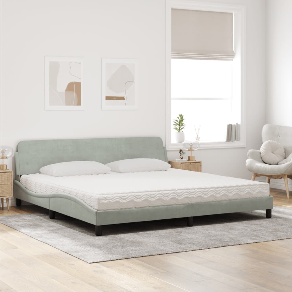 Bett mit Matratze "Dover" Hellgrau 80x200 cm Samt