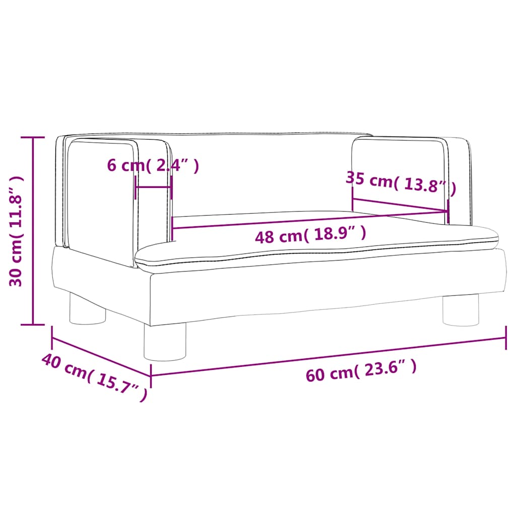 Kindersofa Blau 80x45x30 cm Samt