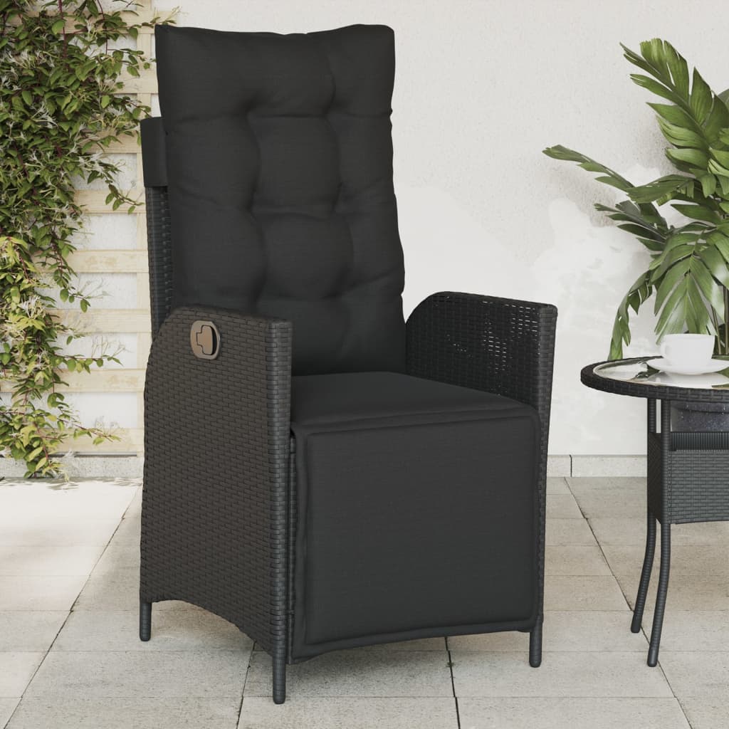 Gartensessel Verstellbar mit Kissen Schwarz Poly Rattan