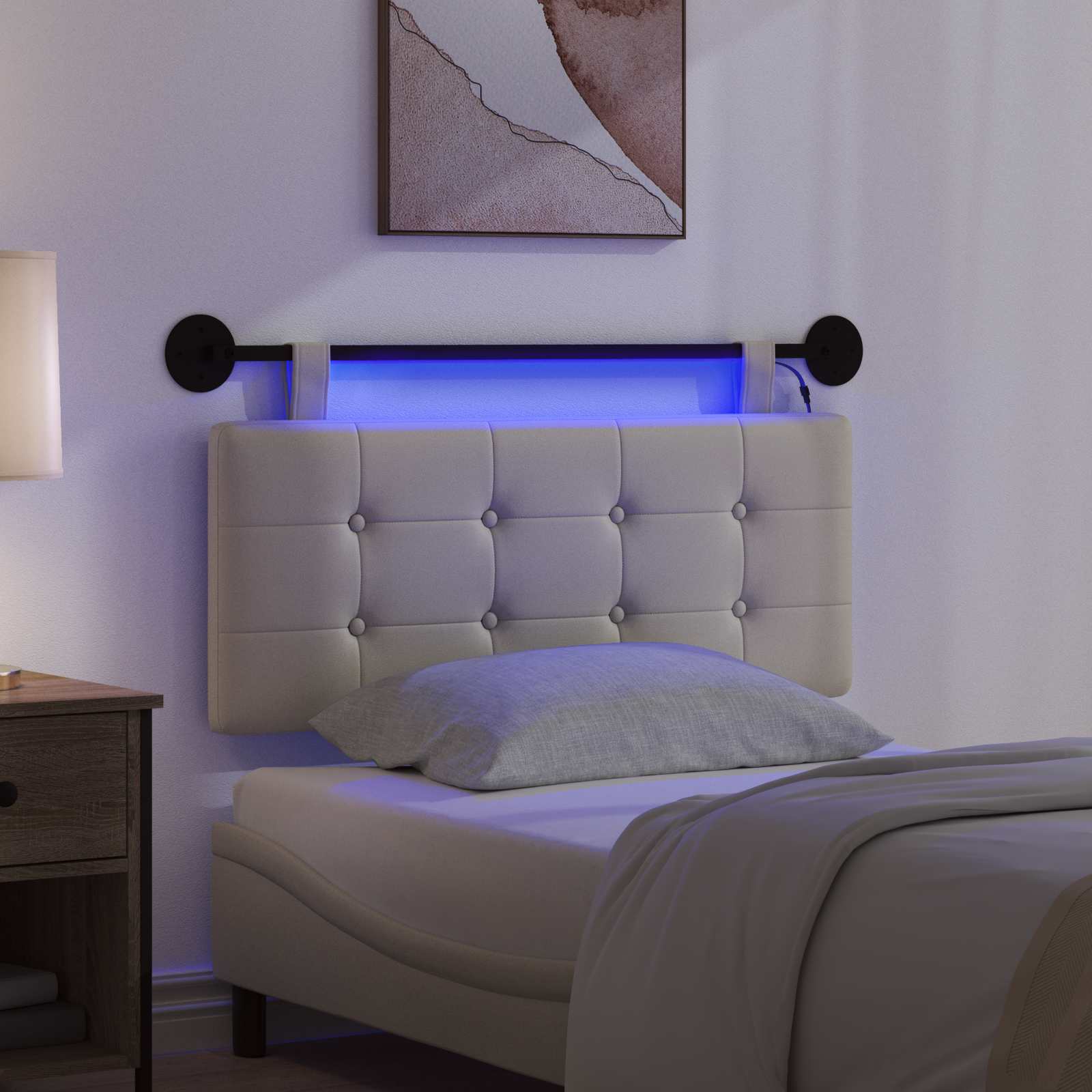 Hängendes Kopfteil Mit LED Licht Creme Kunstleder