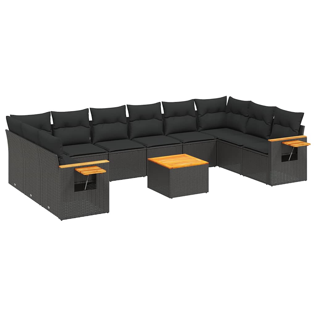 10-tlg. Garten-Sofagarnitur mit Kissen Schwarz Poly Rattan