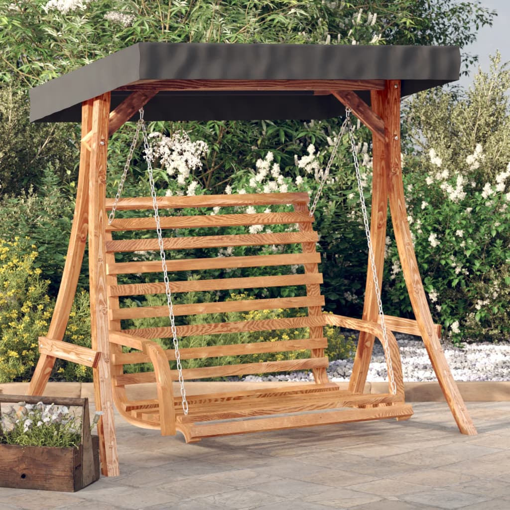 Hollywoodschaukel mit Dach Massivholz Fichte mit Teak-Finish