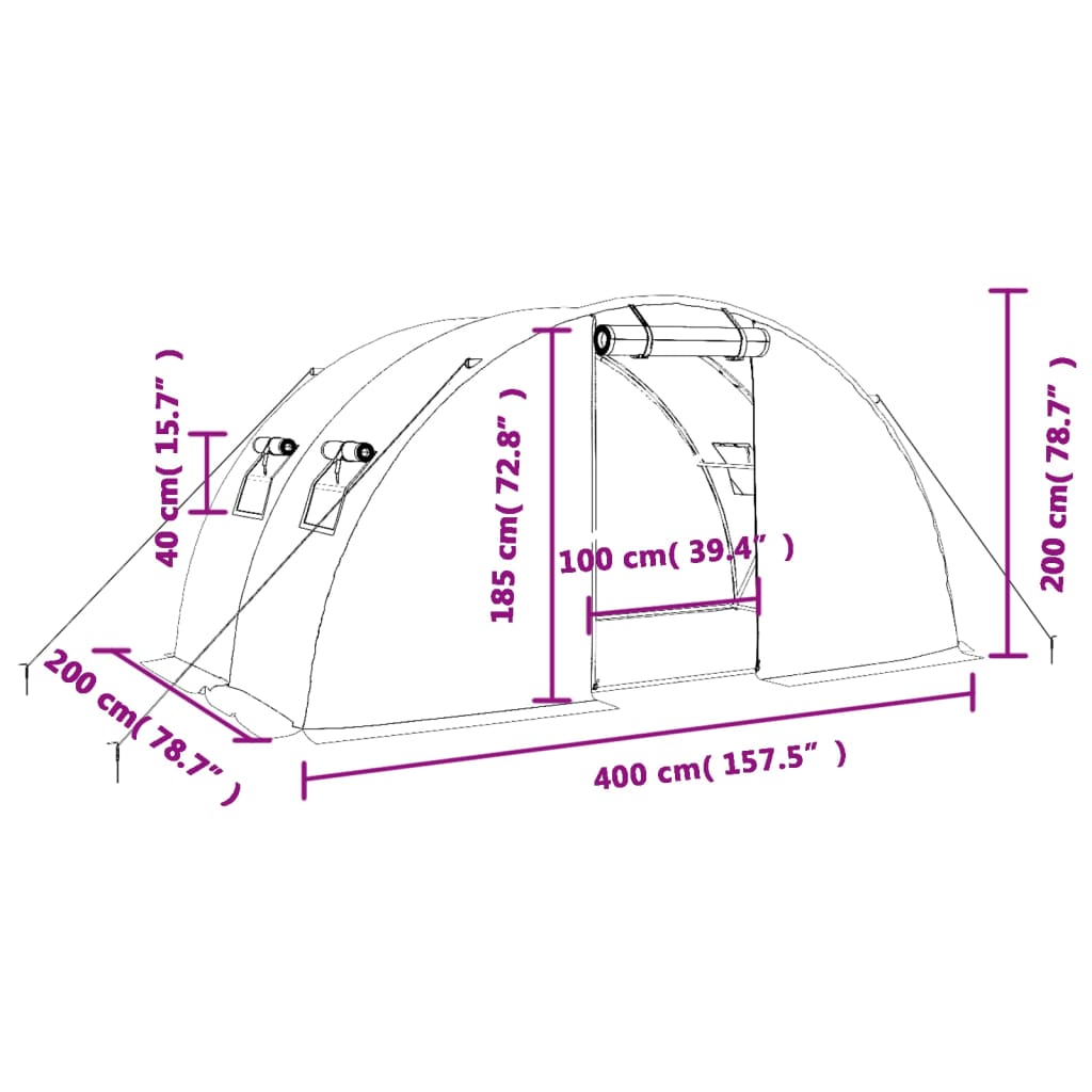 Gewächshaus mit Stahlrahmen Grün 8 m² 4x2x2 m