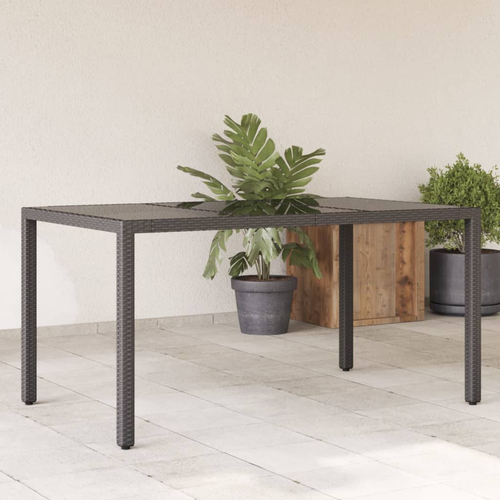 Gartentisch 150x90x75 cm Hartglas und Poly Rattan Schwarz