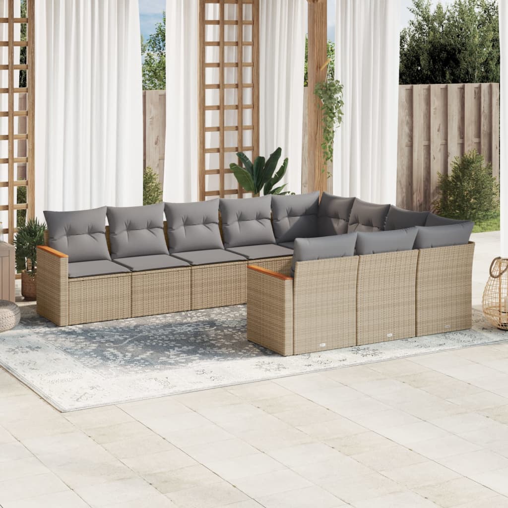 10-tlg. Garten-Sofagarnitur mit Kissen Schwarz Poly Rattan