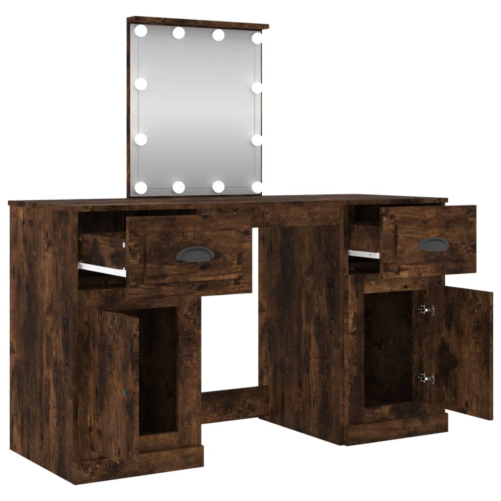 Schminktisch mit LED-Leuchten Sonoma-Eiche 130x50x132,5 cm