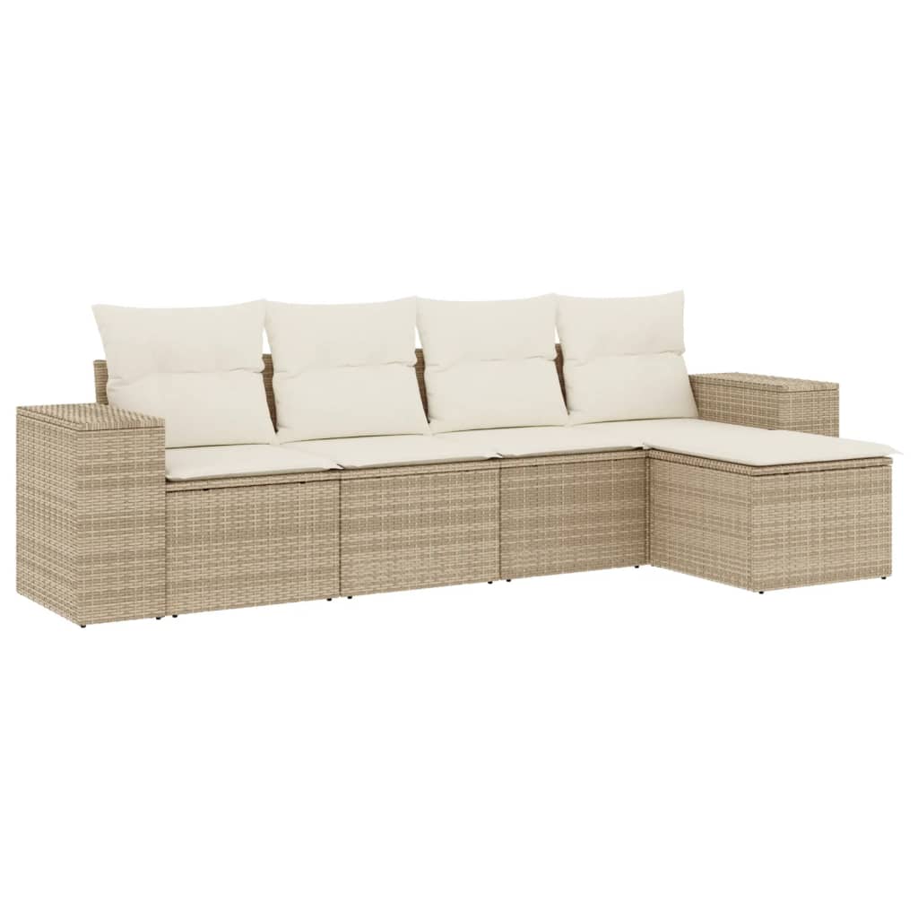 5-tlg. Garten-Sofagarnitur mit Kissen Schwarz Poly Rattan