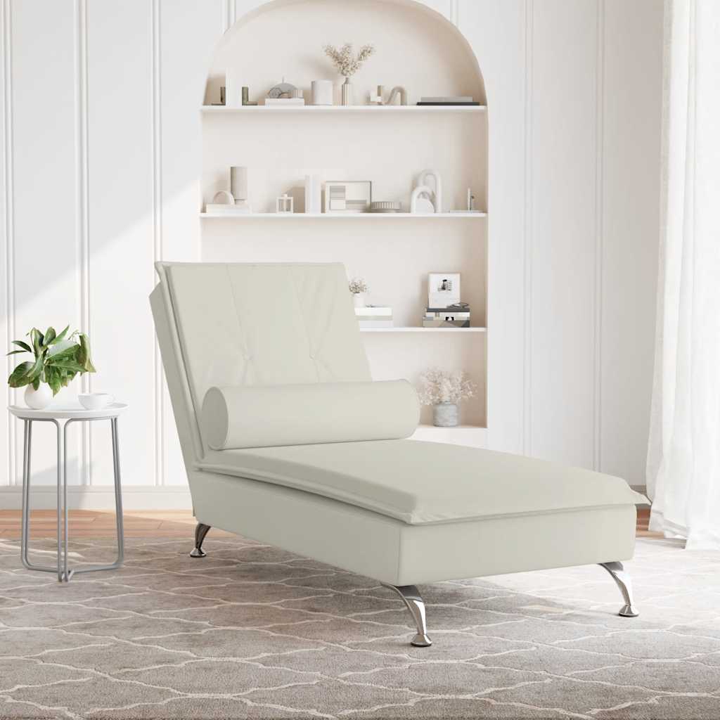 Massage-Chaiselongue mit Nackenrolle Hellgrau Samt