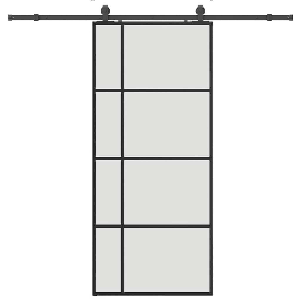 Schiebetür mit Beschlag Schwarz 76x205 cm ESG-Glas