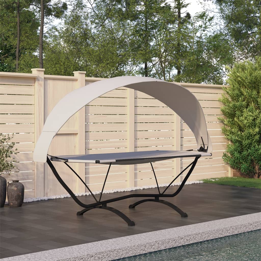 Outdoor-Loungebett mit Dach Schwarz Stahl und Oxford-Stoff