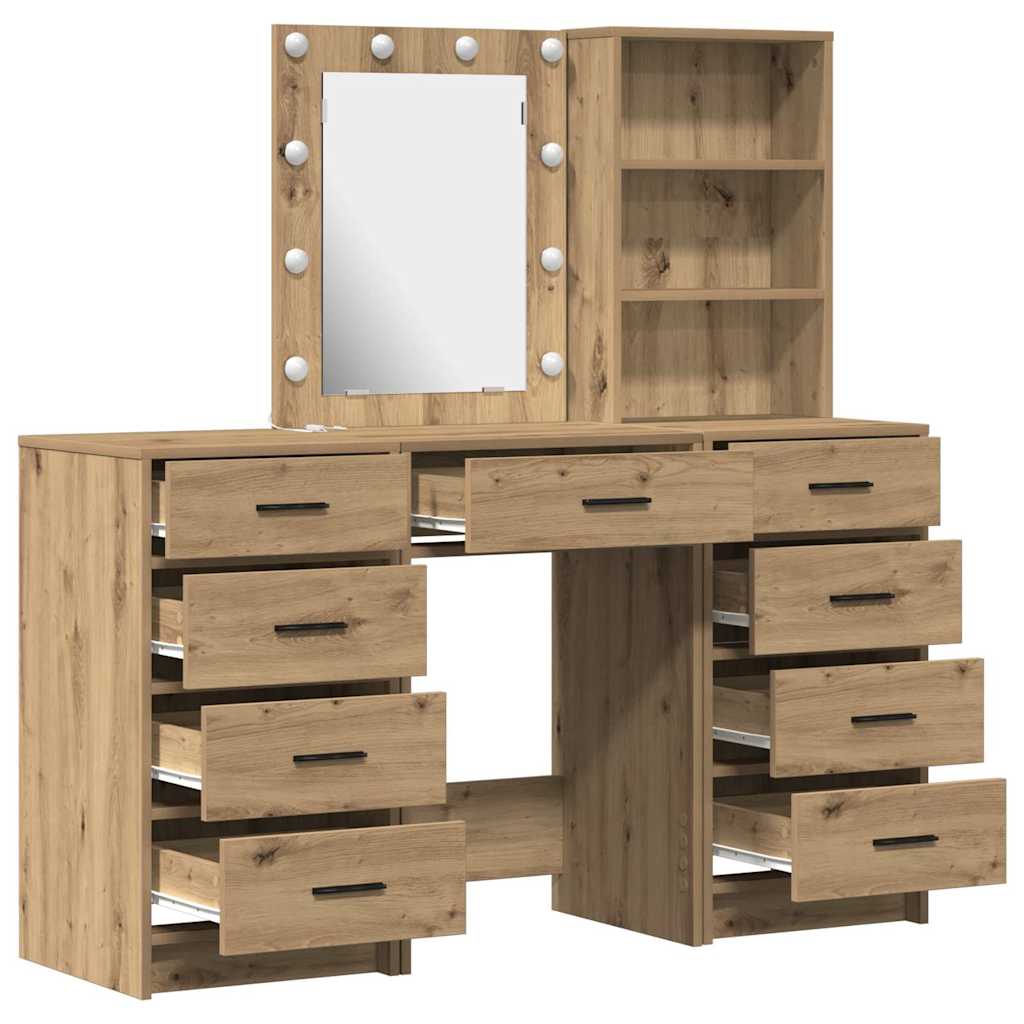 Schminktisch mit Spiegelbeleuchtung 3 pcs Weiß Holzwerkstoff