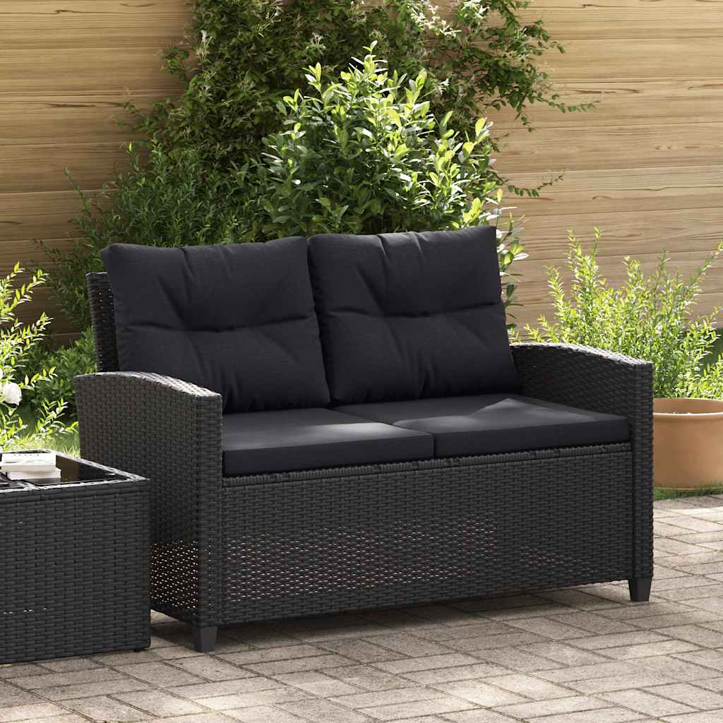2-Sitzer-Gartensofa mit Kissen Grau 124 cm Poly Rattan