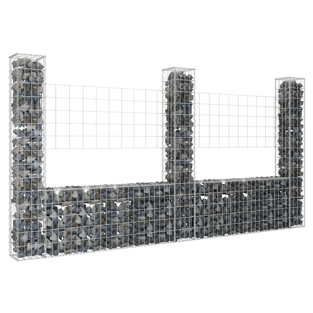 Gabionenkorb U-Form mit 2 Säulen Eisen 140x20x150 cm