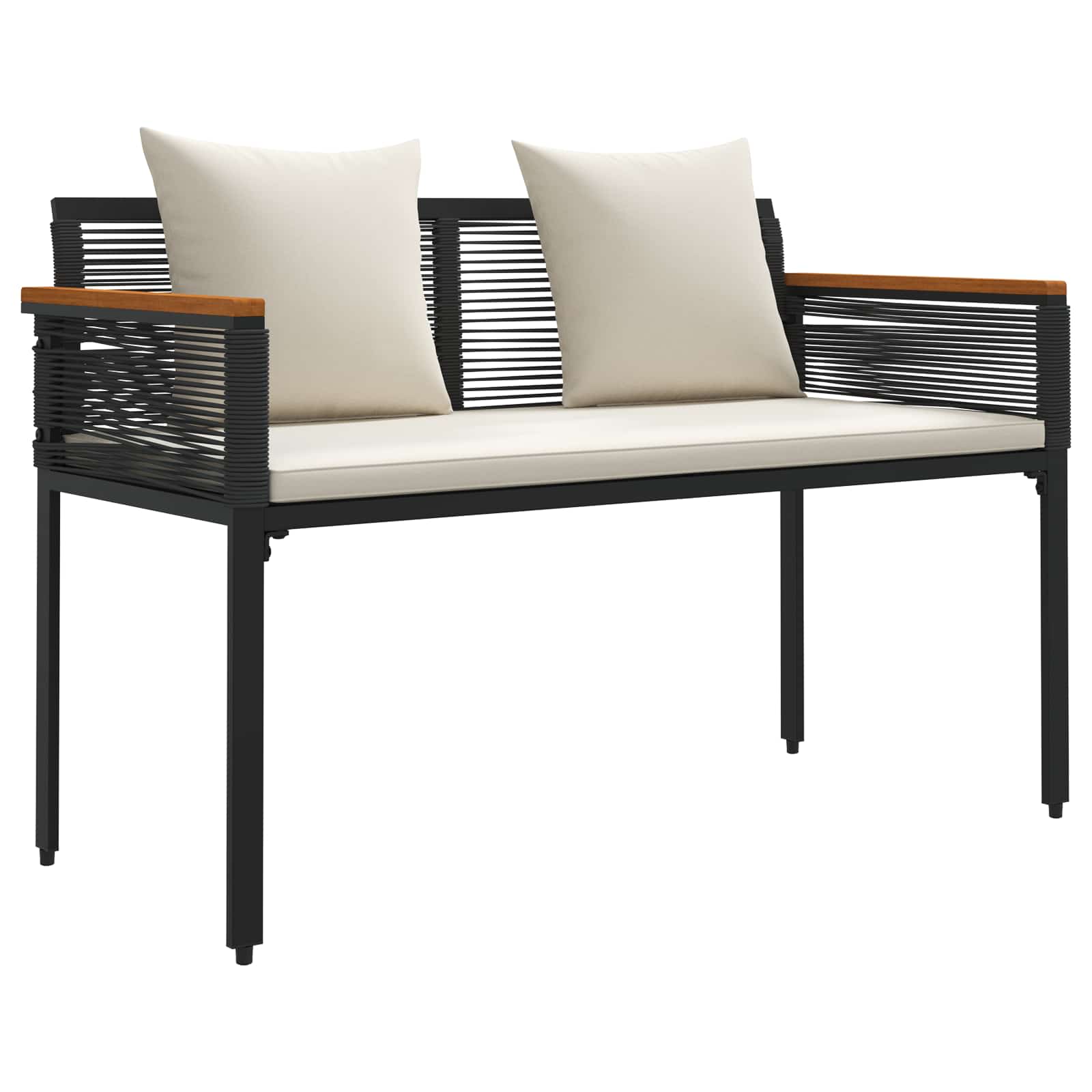 Bank Outdoor mit Kissen Schwarz 117 x 54 x 74,5 cm Poly-Rattan