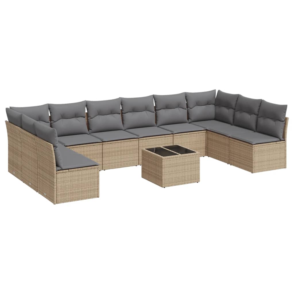 10-tlg. Garten-Sofagarnitur mit Kissen Schwarz Poly Rattan