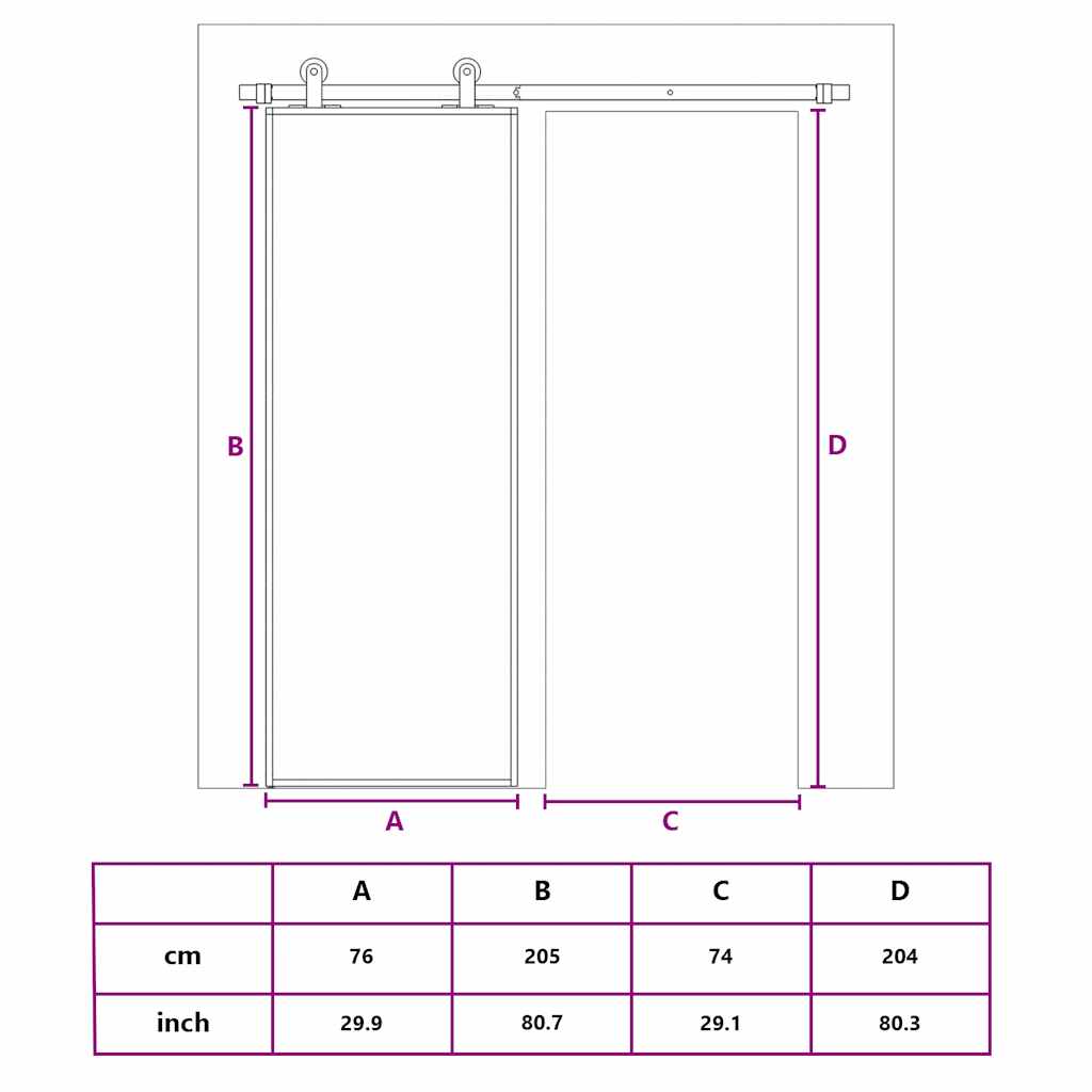 Schiebetür Aluminium und ESG Glas 90x205 cm Schwarz